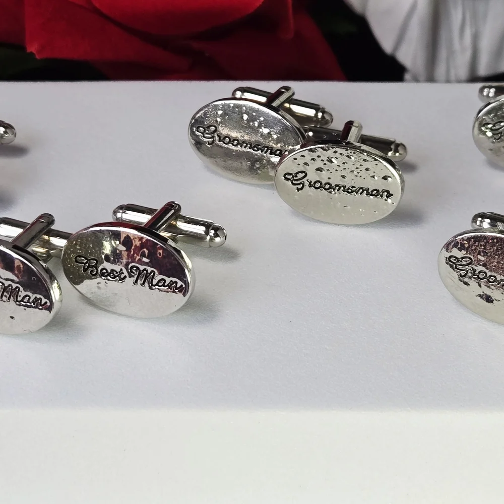 Bridal Wedding Party Cufflinks Set Groom Best Man Groomsmen Silver Oval Formal
